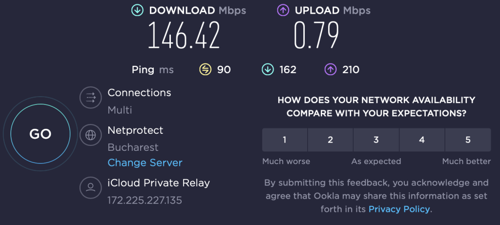 iCloud Private Relay Activated SpeedTest Mac